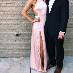Pink satin maxi dress